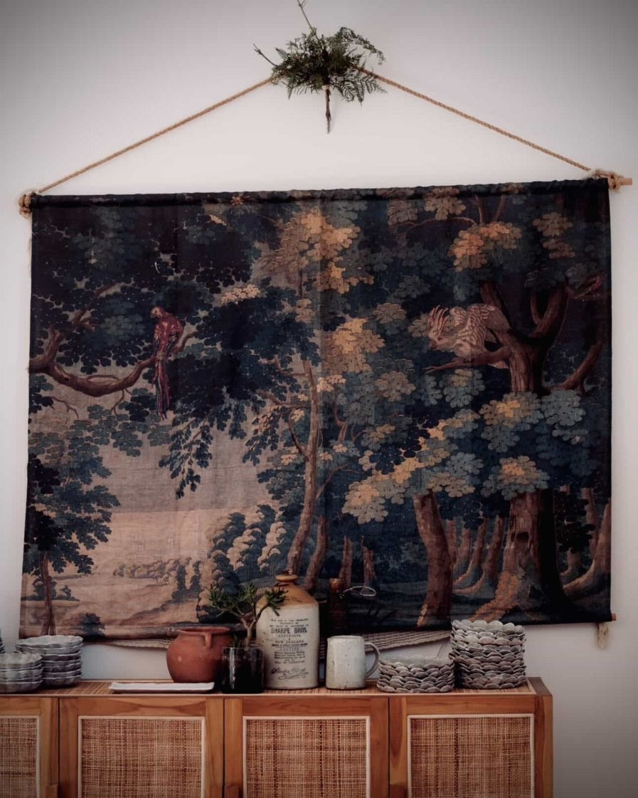 Blue tapestry linen wall hanging - Ramble Interiors