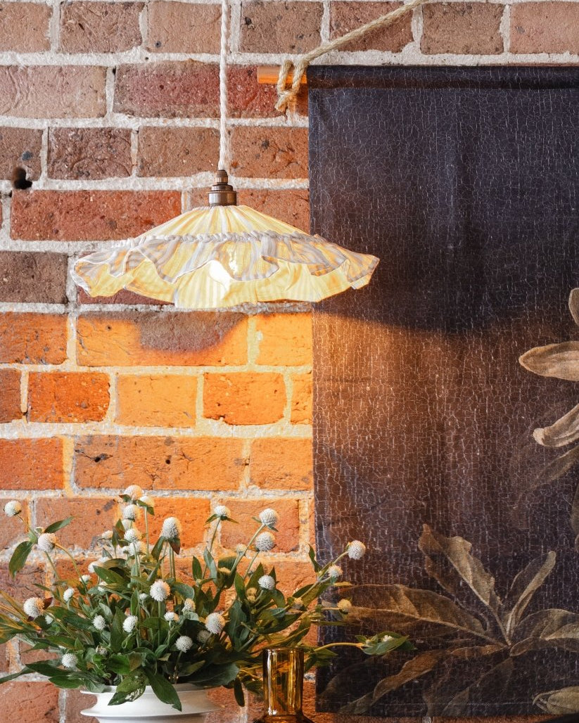 Emmy petite natural stripe pendant light shade - Ramble Interiors