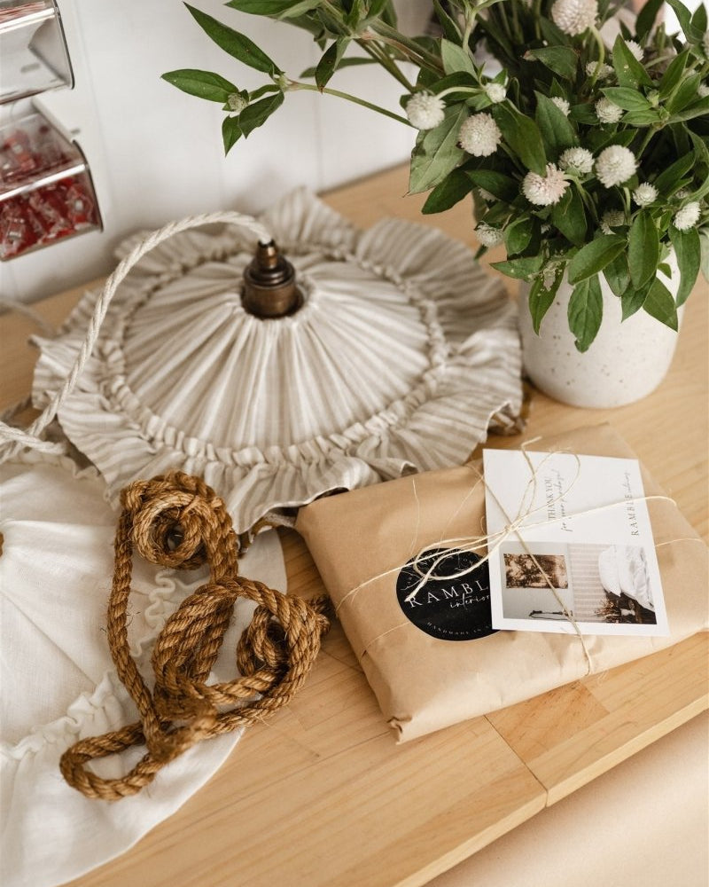 Emmy petite natural stripe pendant light shade - Ramble Interiors