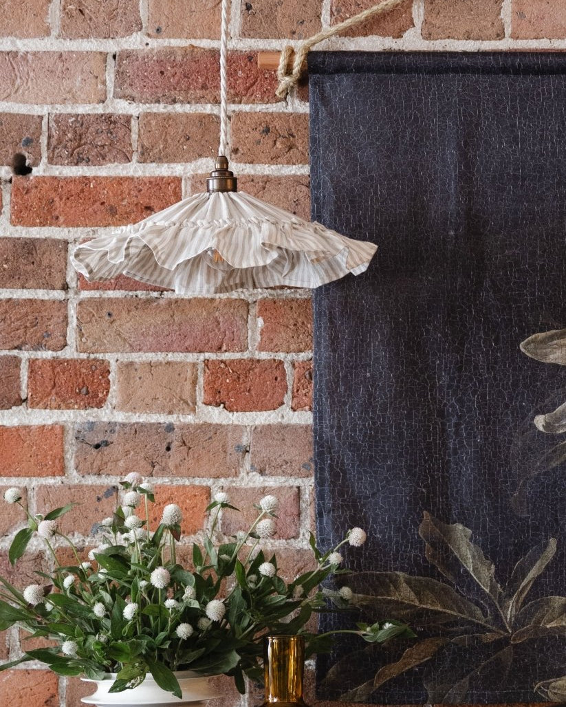Emmy petite natural stripe pendant light shade - Ramble Interiors
