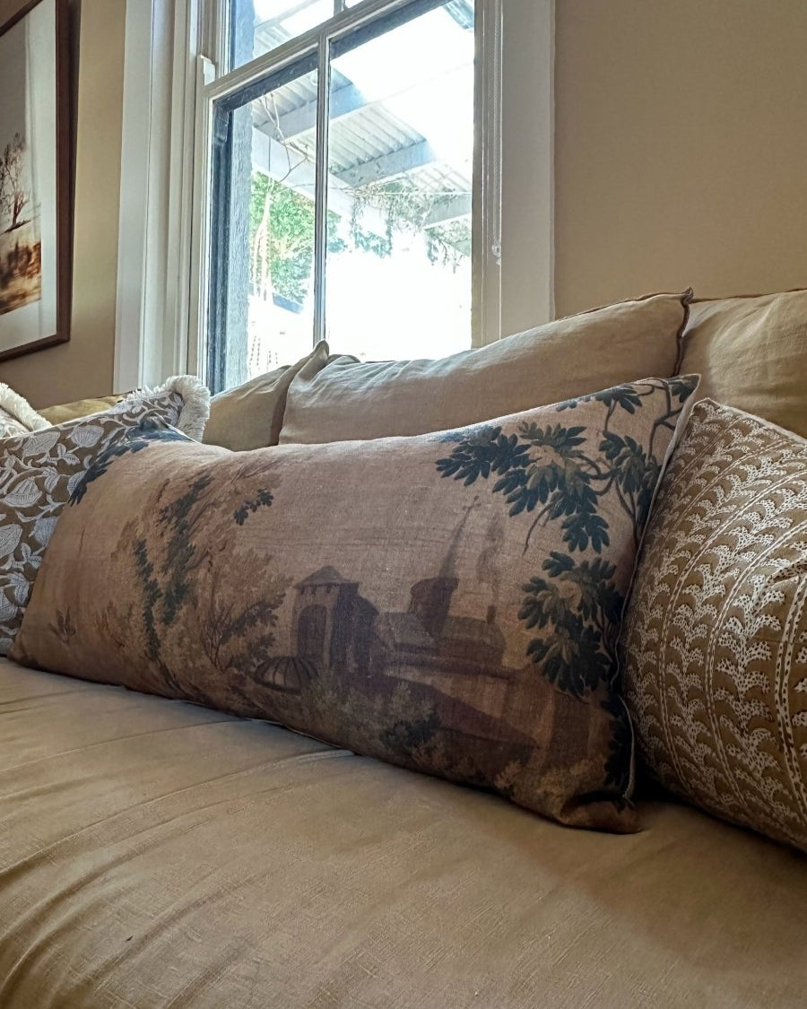 Golden village tapestry cushion - Ramble Interiors
