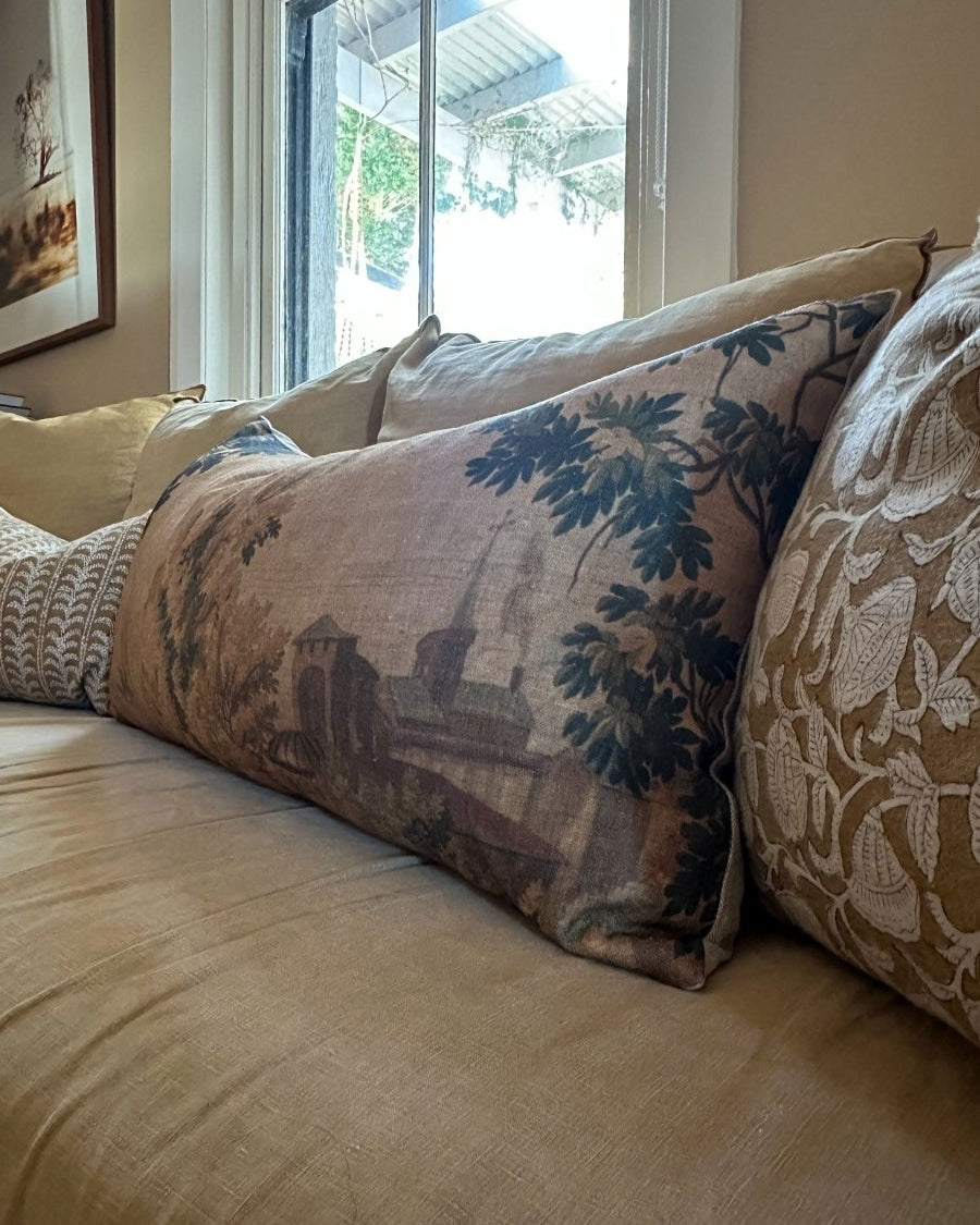 Golden village tapestry cushion - Ramble Interiors