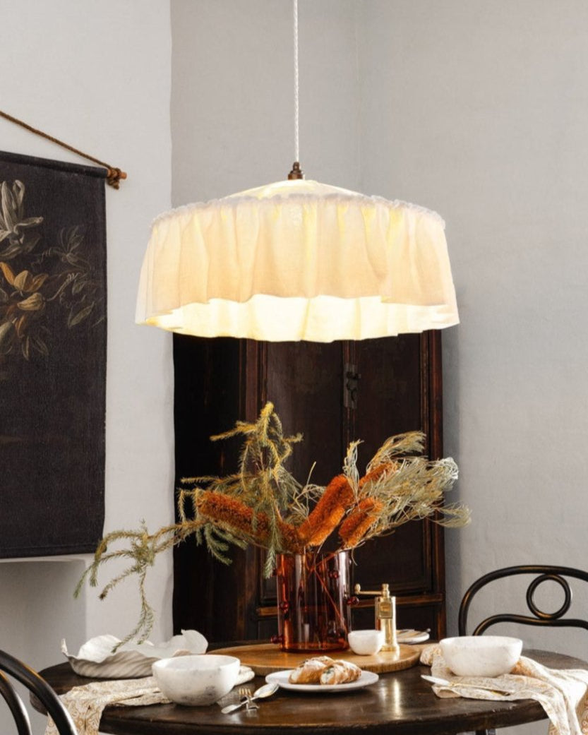 Vaucluse ruffle linen pendant light shade ivory 60CM - 1M DIA - Ramble Interiors