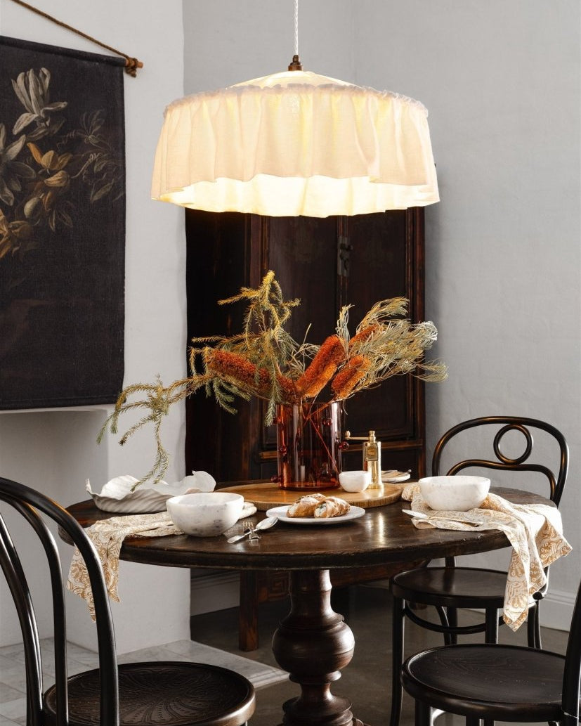 Vaucluse ruffle linen pendant light shade ivory 60CM - 1M DIA - Ramble Interiors
