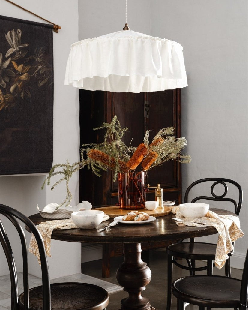 Vaucluse ruffle linen pendant light shade ivory 60CM - 1M DIA - Ramble Interiors