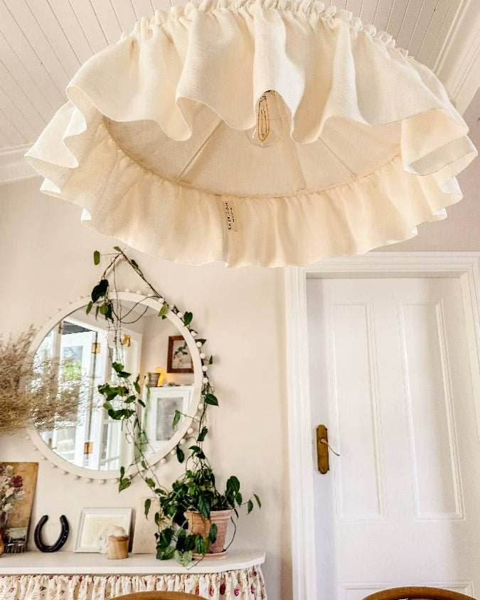 Provence ruffle linen pendant light shade - Ramble Interiors