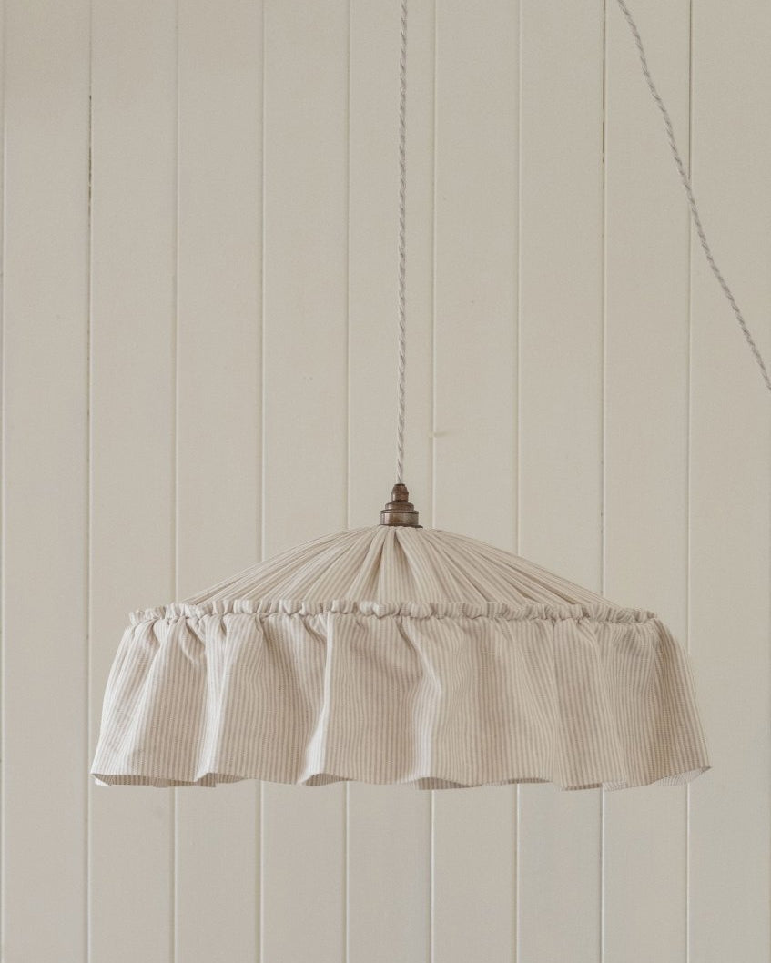 Provence beige pinstripe ruffle pendant light shade - Ramble Interiors
