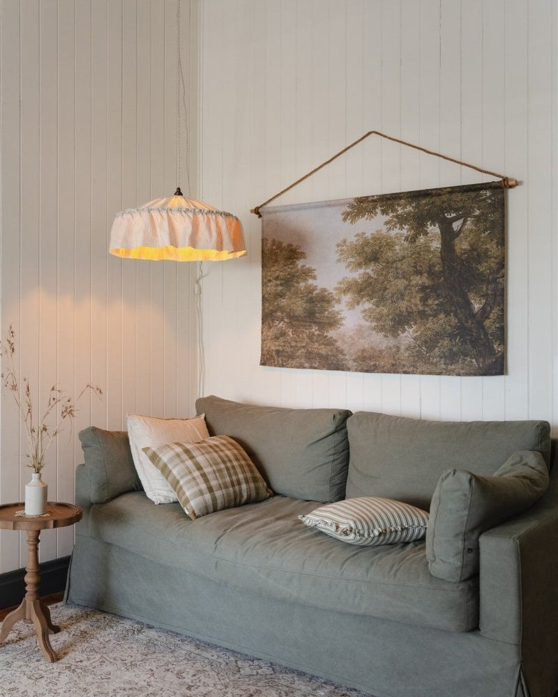 Provence beige pinstripe ruffle pendant light shade - Ramble Interiors
