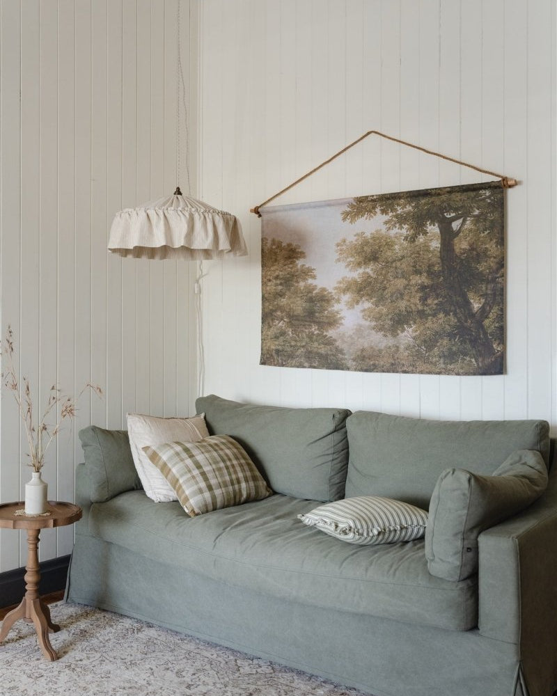 Provence beige pinstripe ruffle pendant light shade - Ramble Interiors