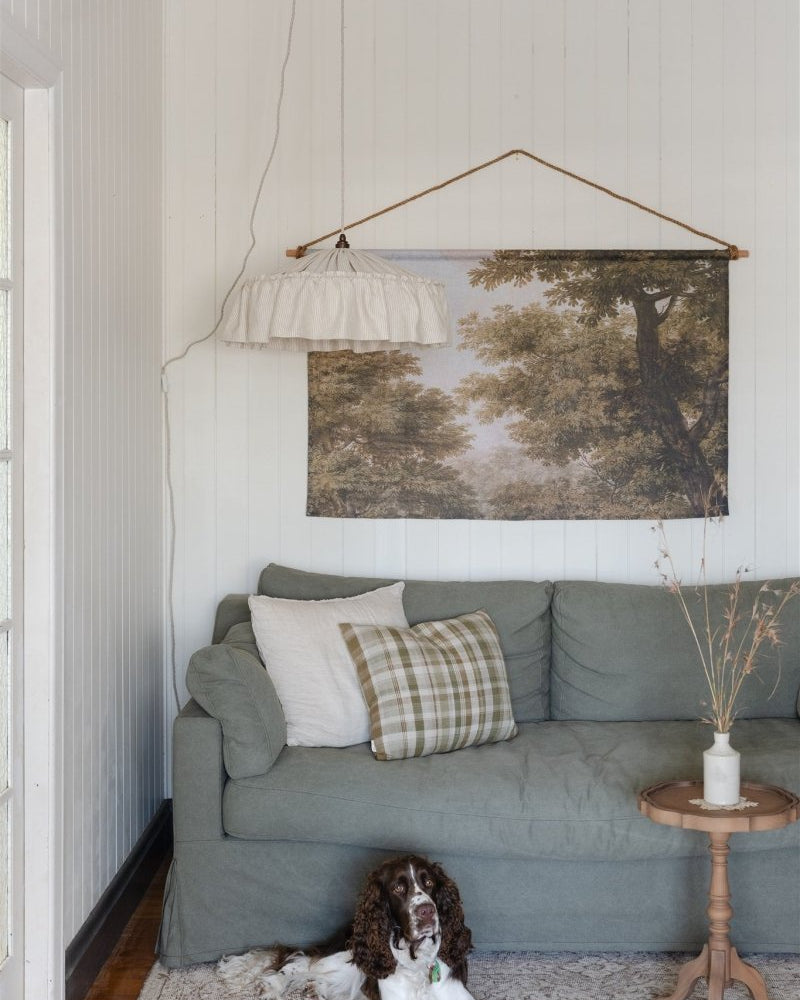 Provence beige pinstripe ruffle pendant light shade - Ramble Interiors