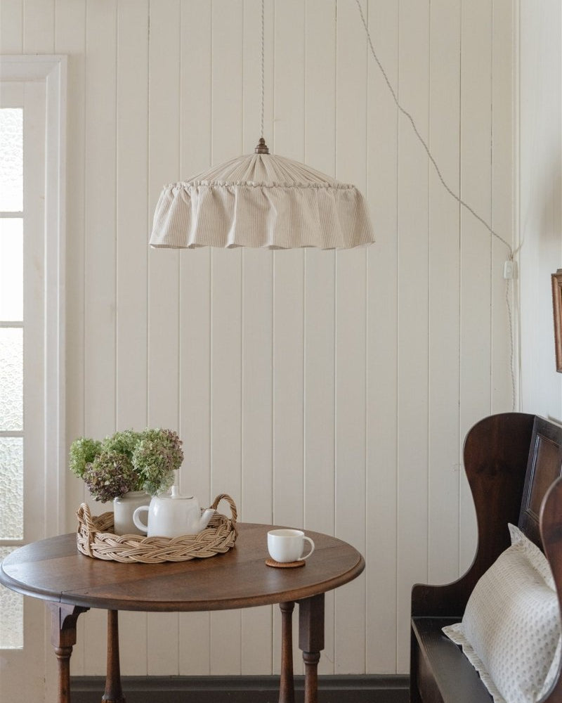 Provence beige pinstripe ruffle pendant light shade - Ramble Interiors