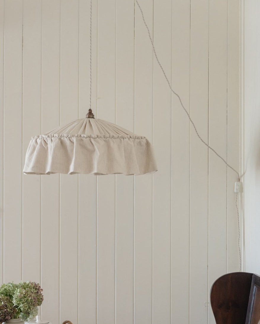 Provence beige pinstripe ruffle pendant light shade - Ramble Interiors