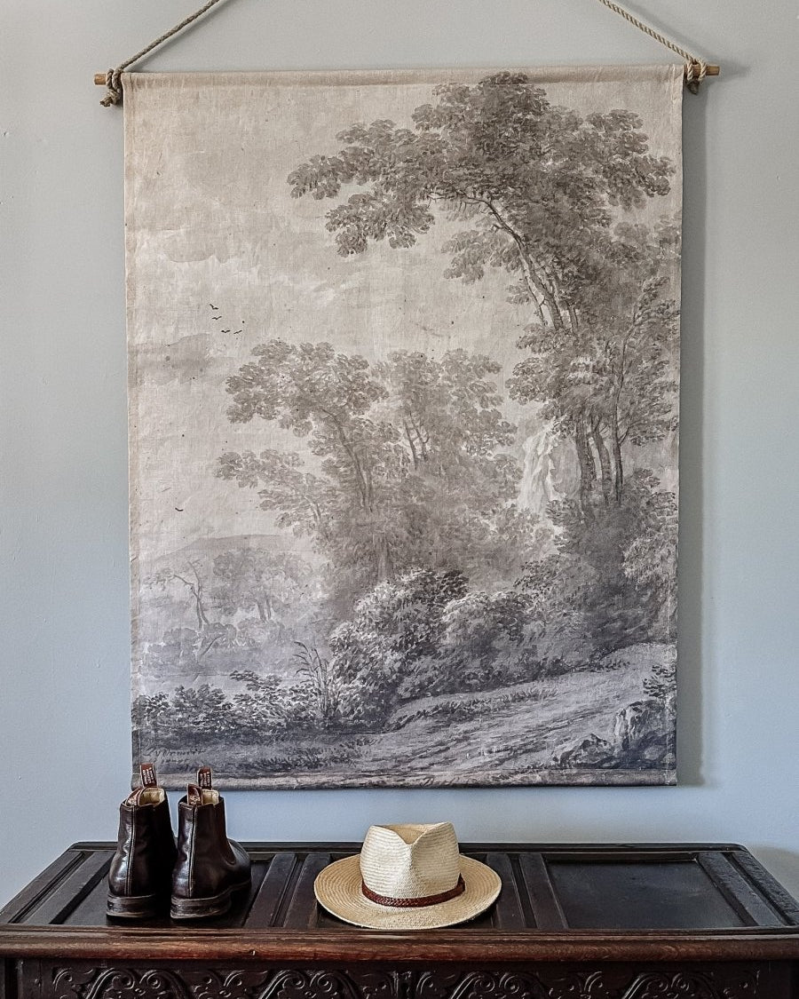 Smokey grey trees linen wall hanging - Ramble Interiors
