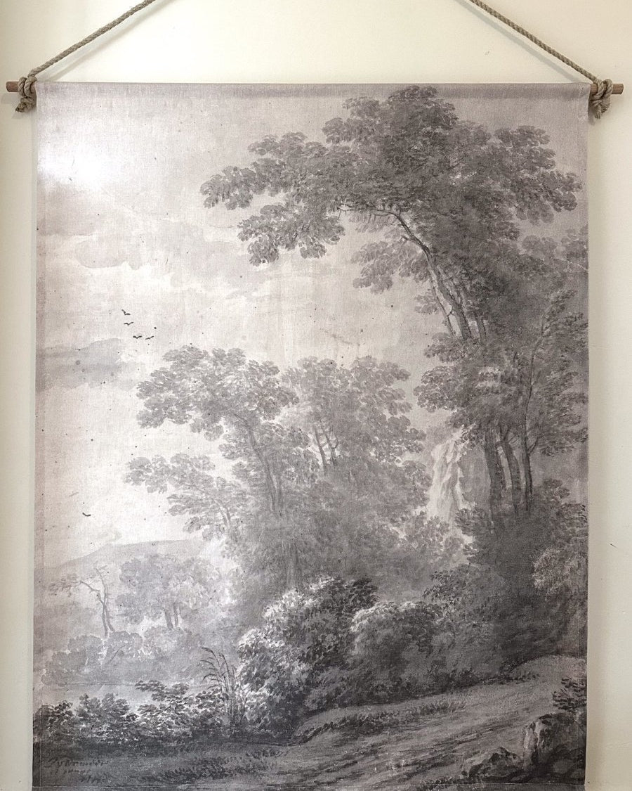 Smokey grey trees linen wall hanging - Ramble Interiors
