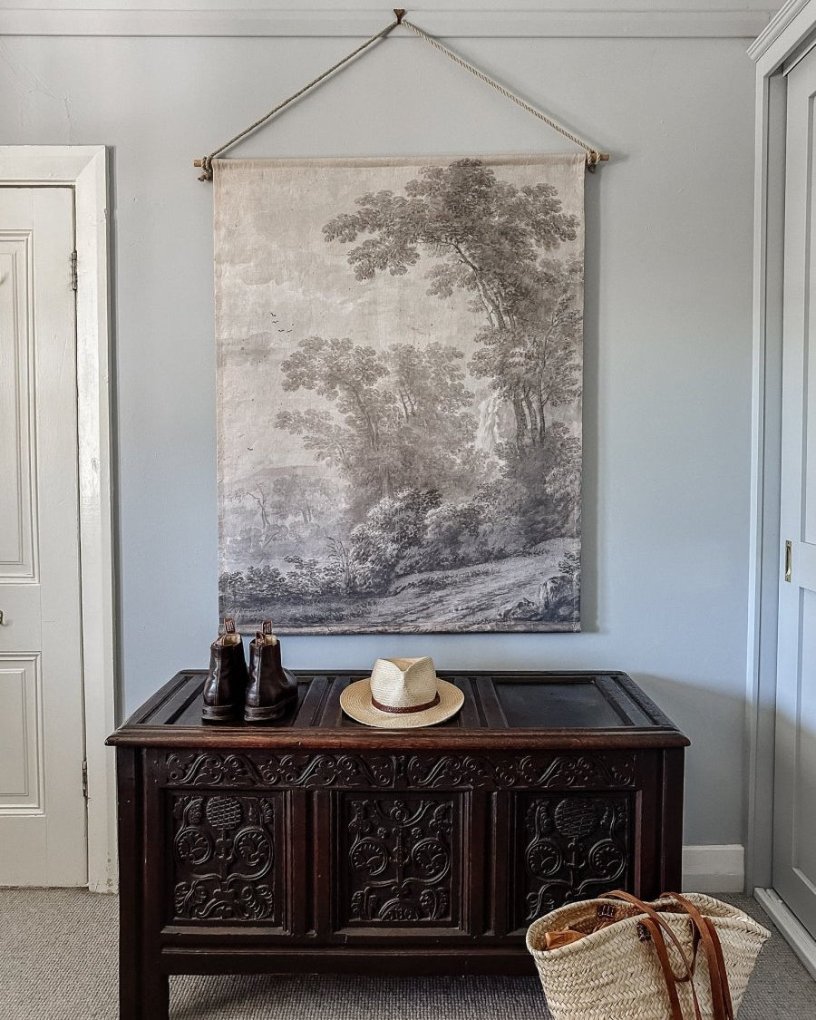 Smokey grey trees linen wall hanging - Ramble Interiors