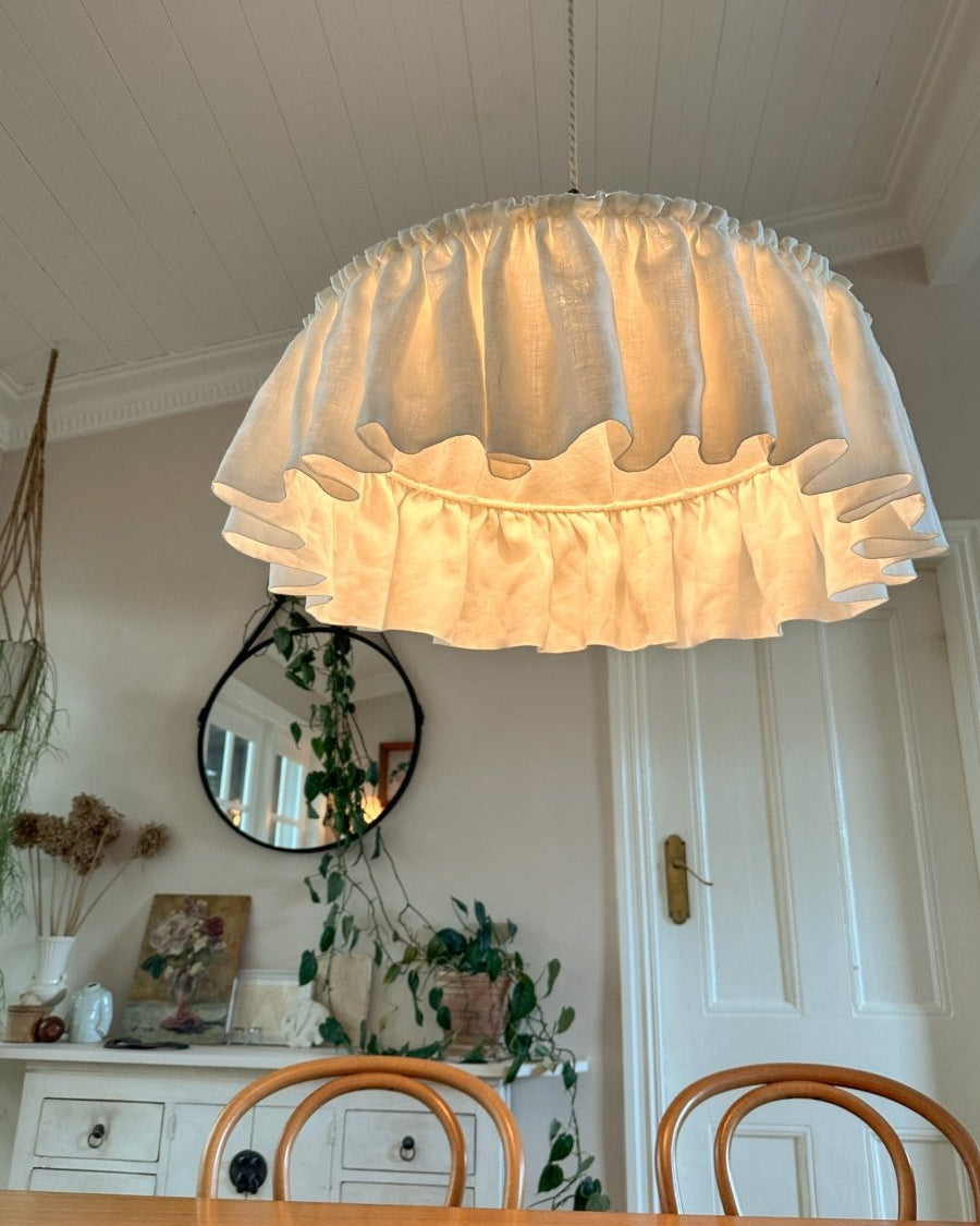 Somerset ruffle ivory linen 50cm pendant light shade - Ramble Interiors