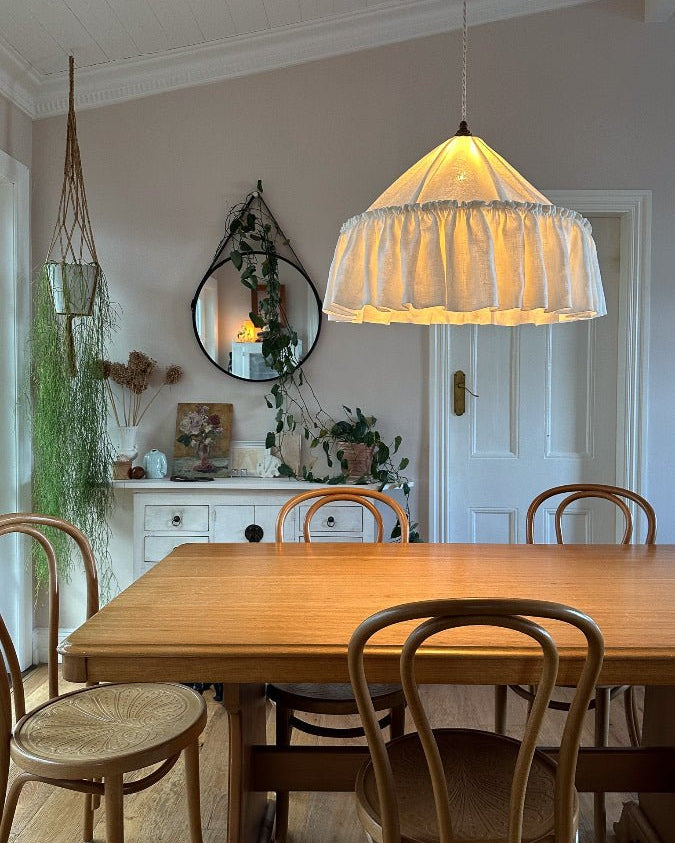 Somerset ruffle ivory linen 50cm pendant light shade - Ramble Interiors