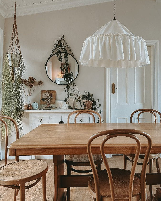 Somerset ruffle ivory linen 50cm pendant light shade - Ramble Interiors