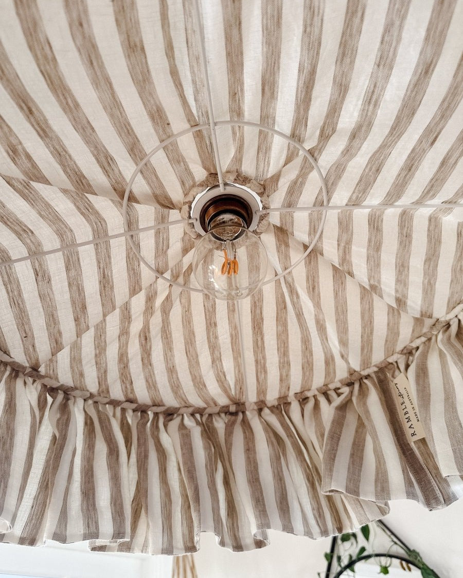 Antique brass / linen light cord set with inline switch - 2 in stock - Ramble Interiors