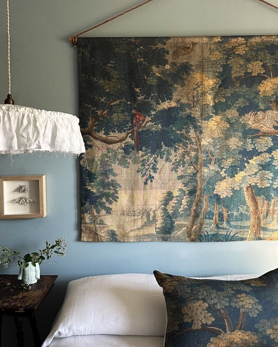 Blue tapestry linen wall hanging - Ramble Interiors