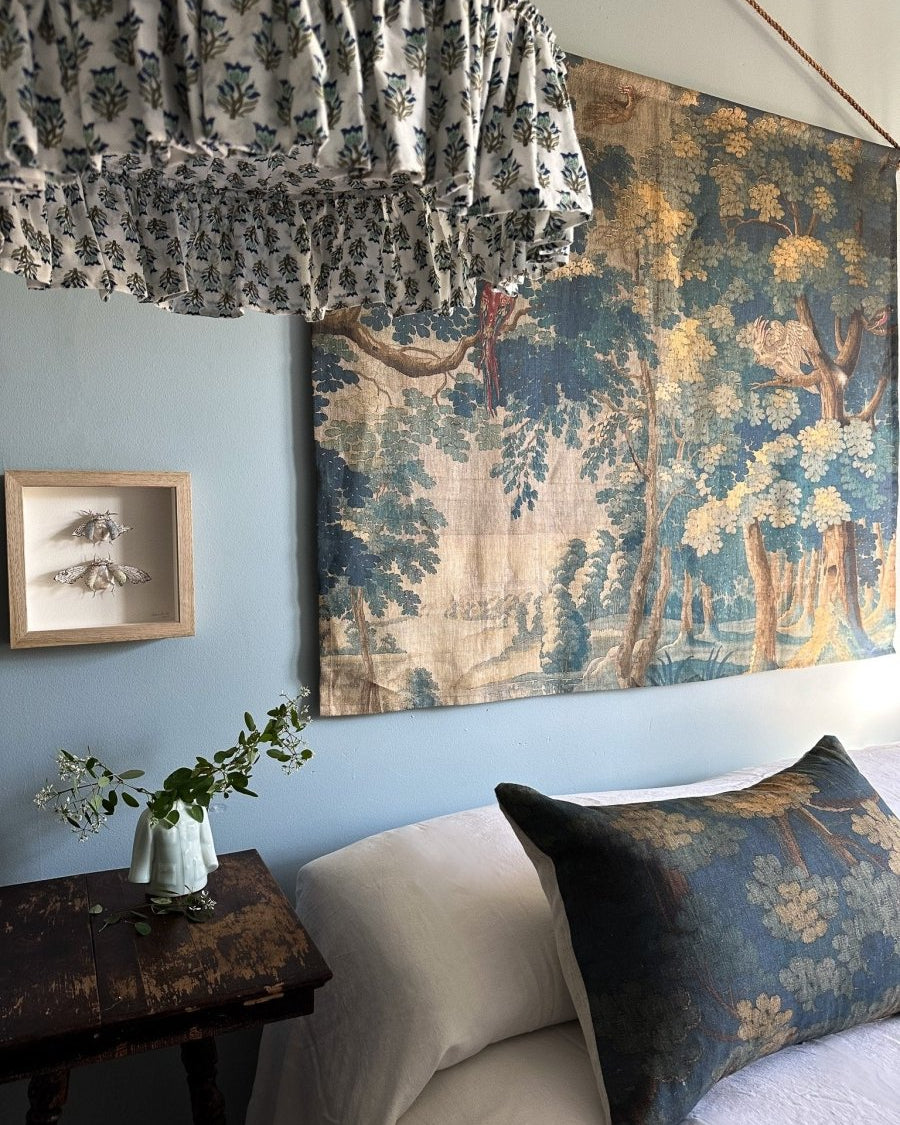 Blue tapestry linen wall hanging - Ramble Interiors