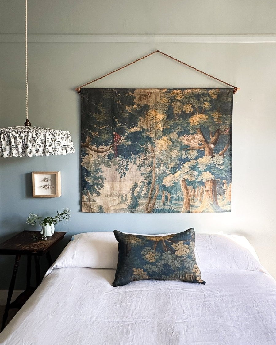 Blue tapestry linen wall hanging - Ramble Interiors