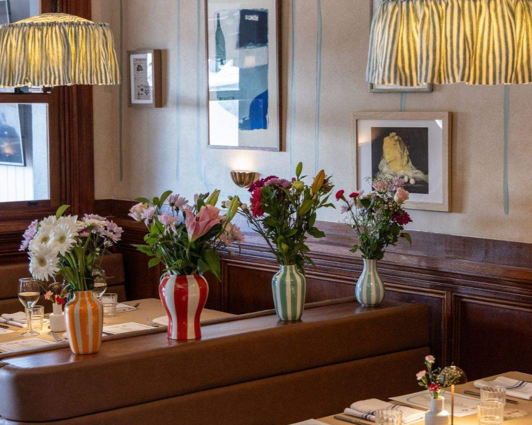 ivy green stripe lights with ruffle in french bistro