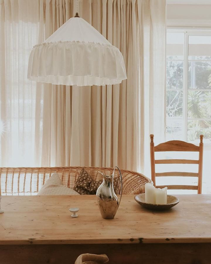 Somerset ruffle ivory linen 50cm pendant light shade - Ramble Interiors