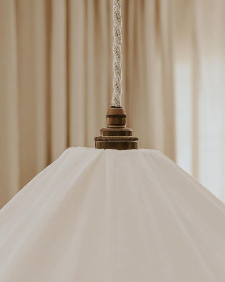 Somerset ruffle ivory linen 50cm pendant light shade - Ramble Interiors