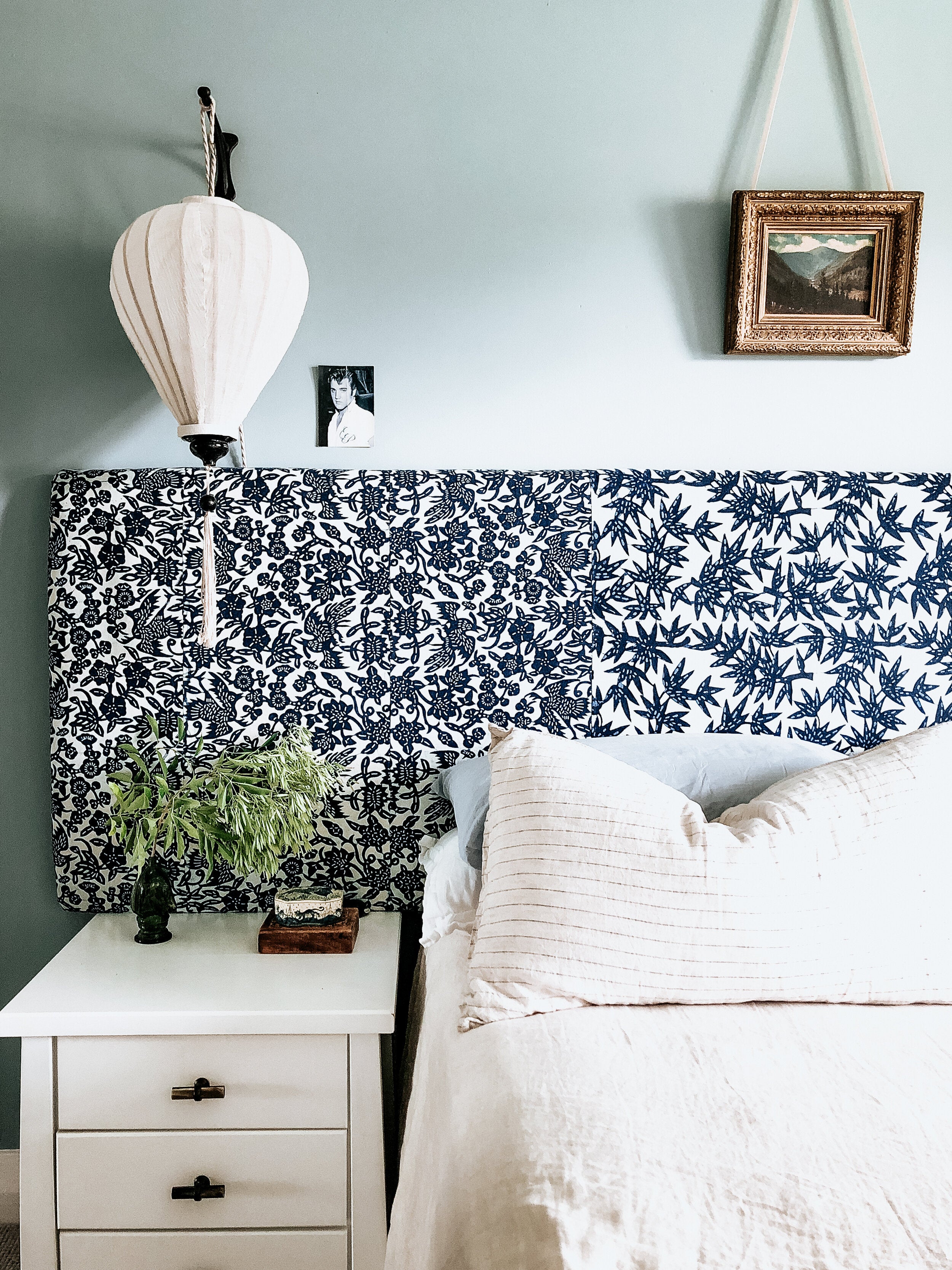 How finding this indigo fabric sparked a bedroom makeover. - Ramble Interiors
