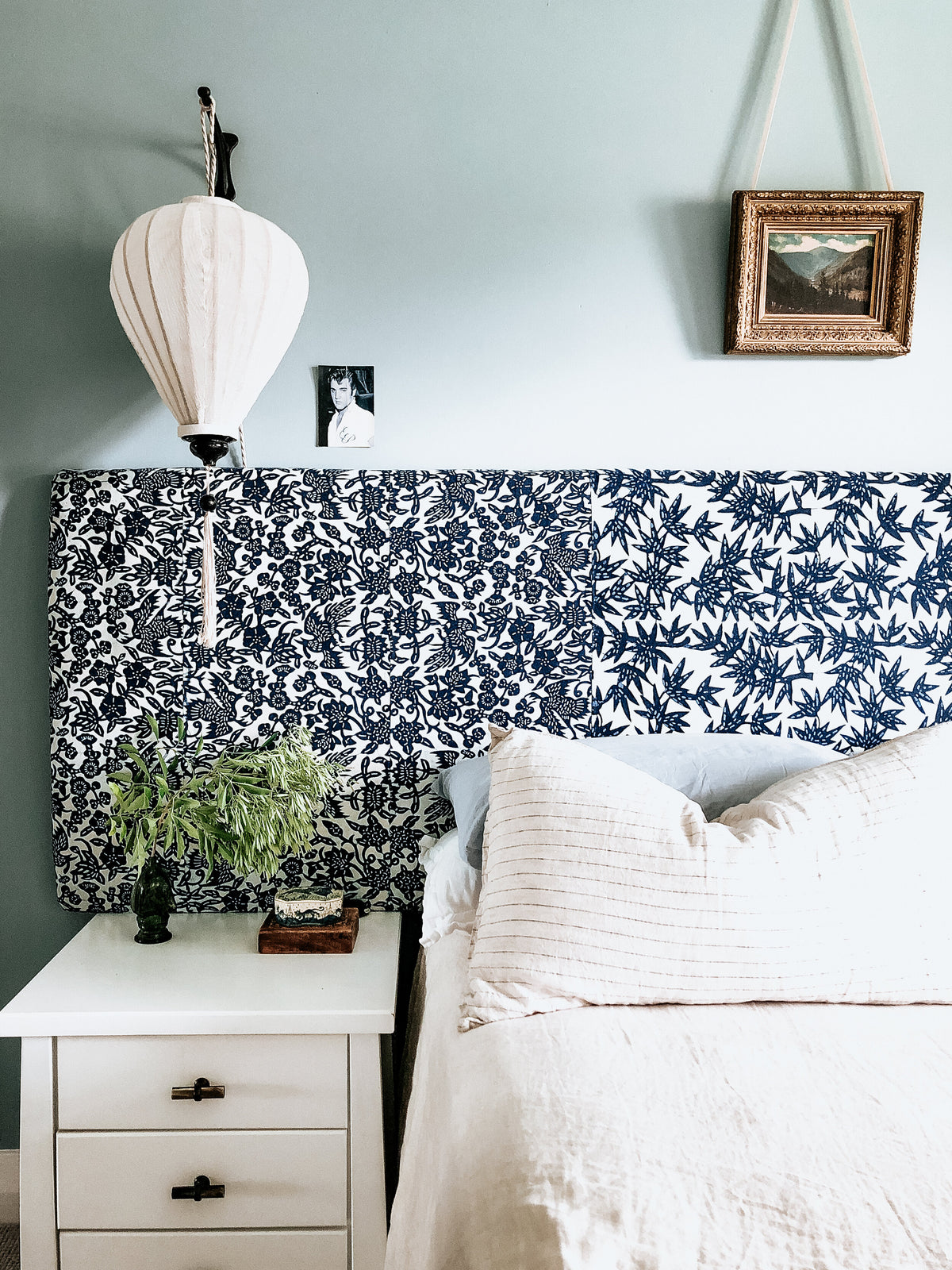 How finding this indigo fabric sparked a bedroom makeover. - Ramble Interiors