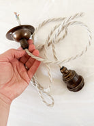 Antique brass and linen HARDWIRED pendant light kit - Ramble Interiors