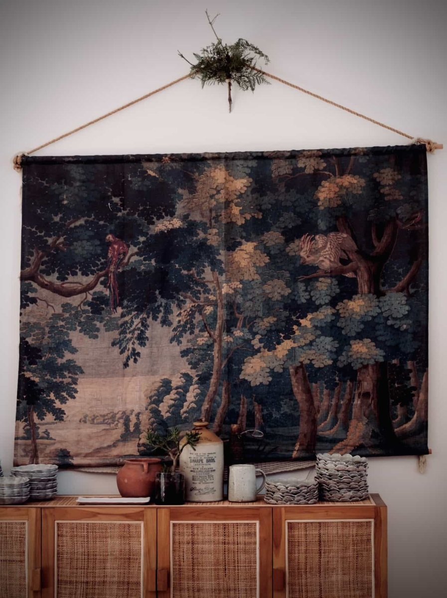 Blue tapestry linen wall hanging - Ramble Interiors