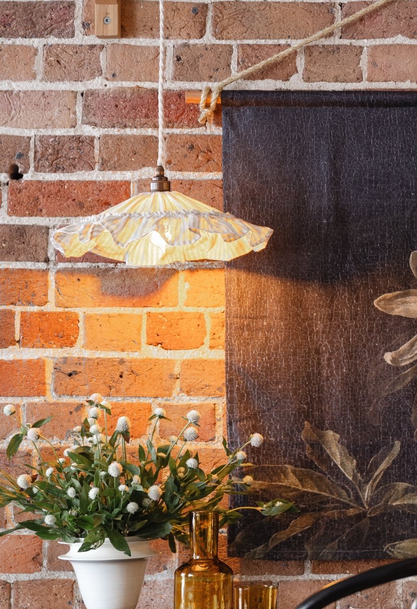 Emmy petite natural stripe pendant light shade - Ramble Interiors