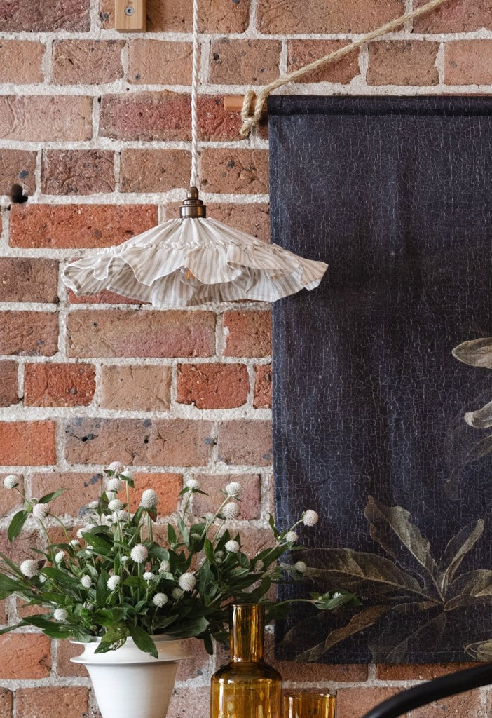 Emmy petite natural stripe pendant light shade - Ramble Interiors
