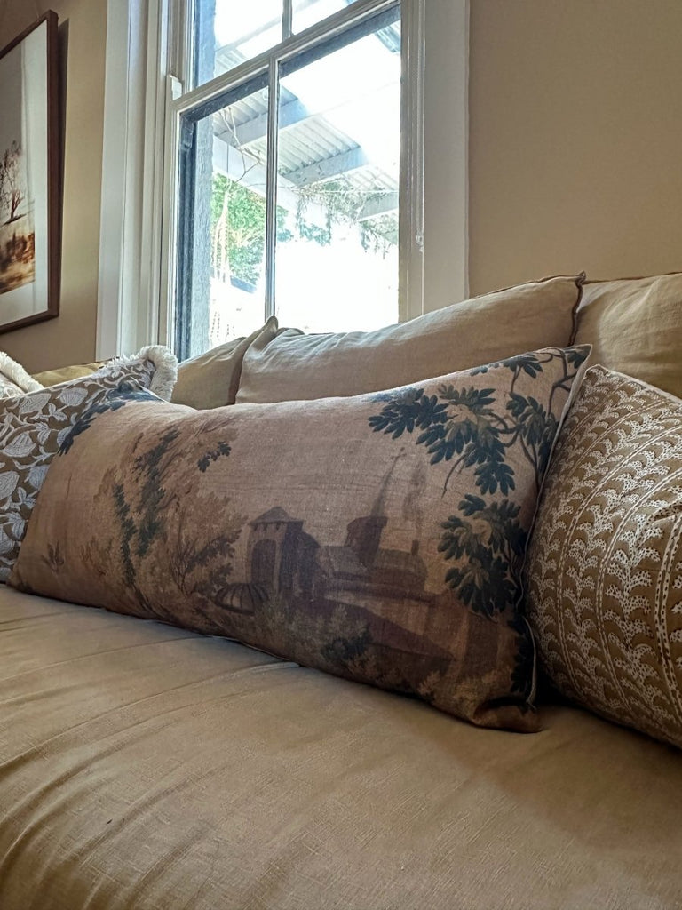 Golden village tapestry cushion - Ramble Interiors