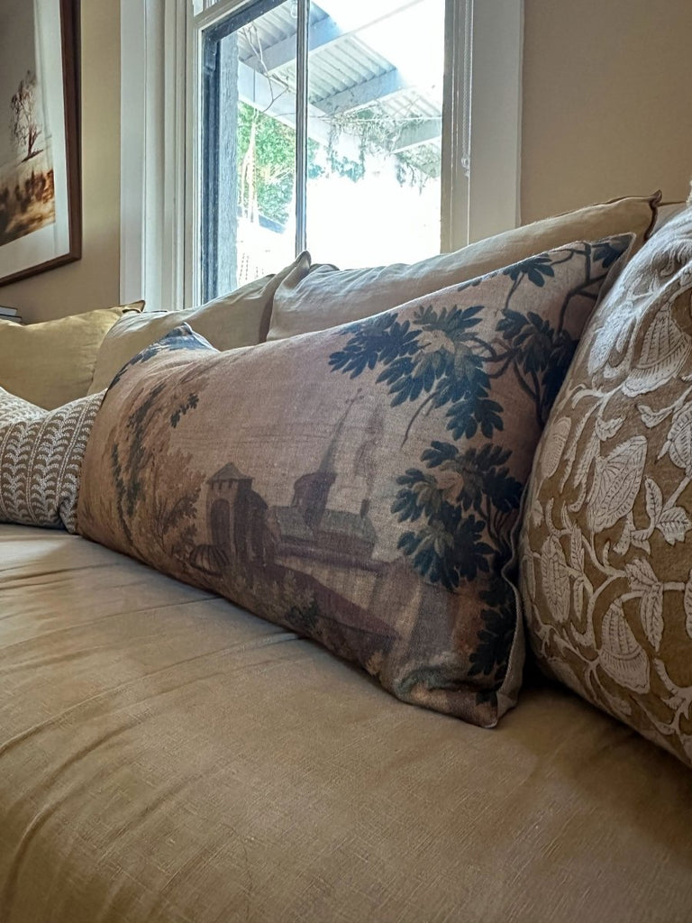 Golden village tapestry cushion - Ramble Interiors