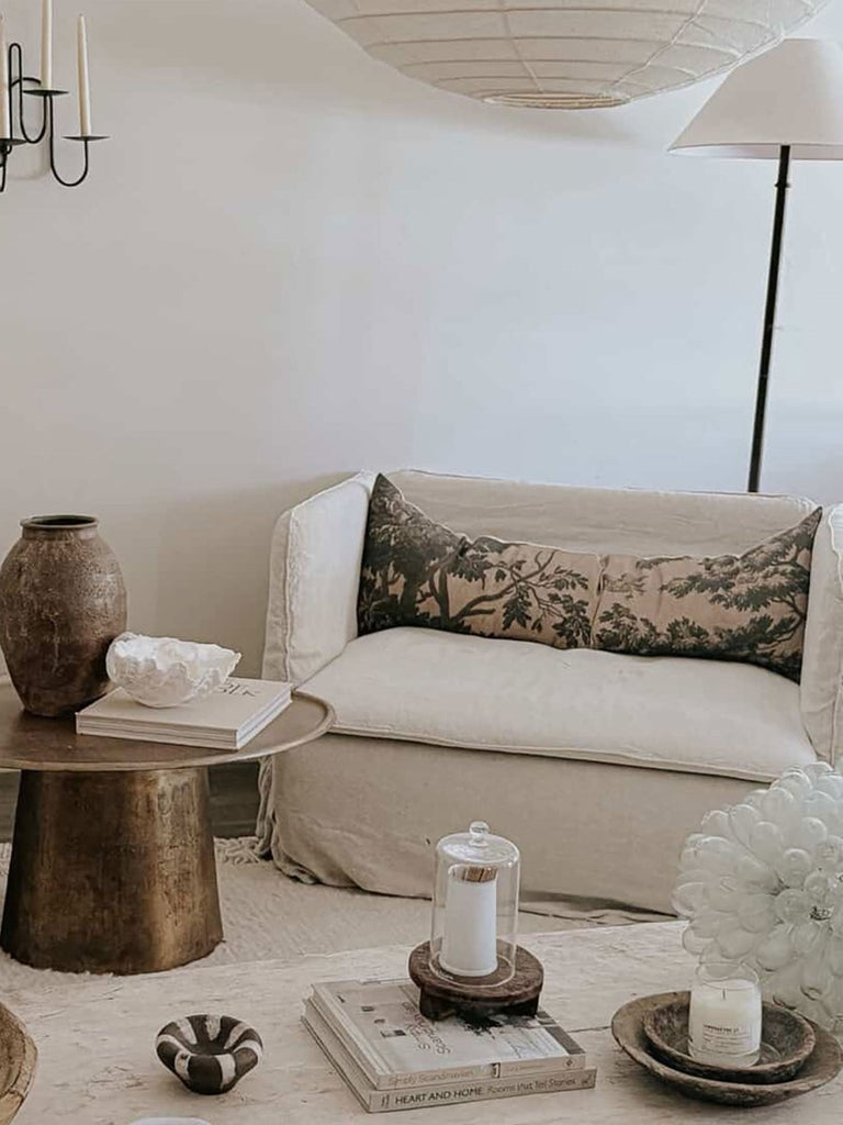 Golden tapestry lumbar cushion - Ramble Interiors