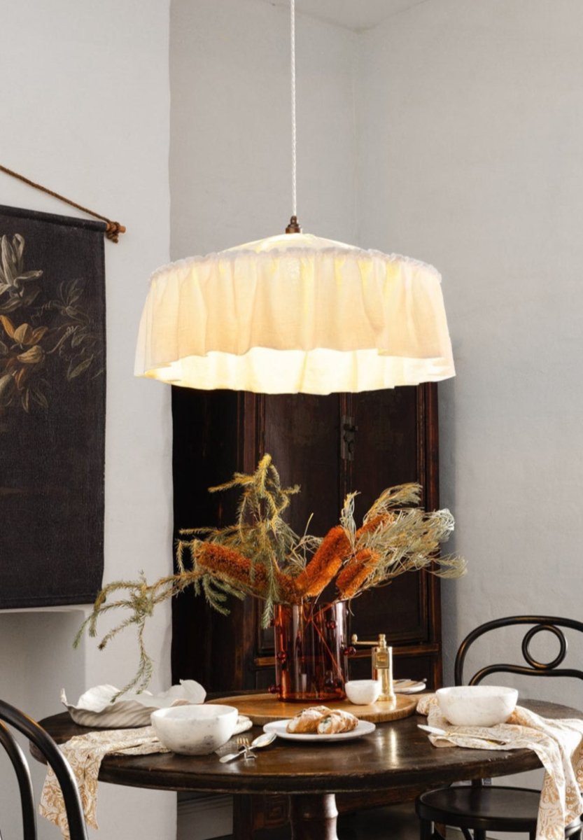 Vaucluse ruffle linen pendant light shade ivory 60CM - 1M DIA - Ramble Interiors