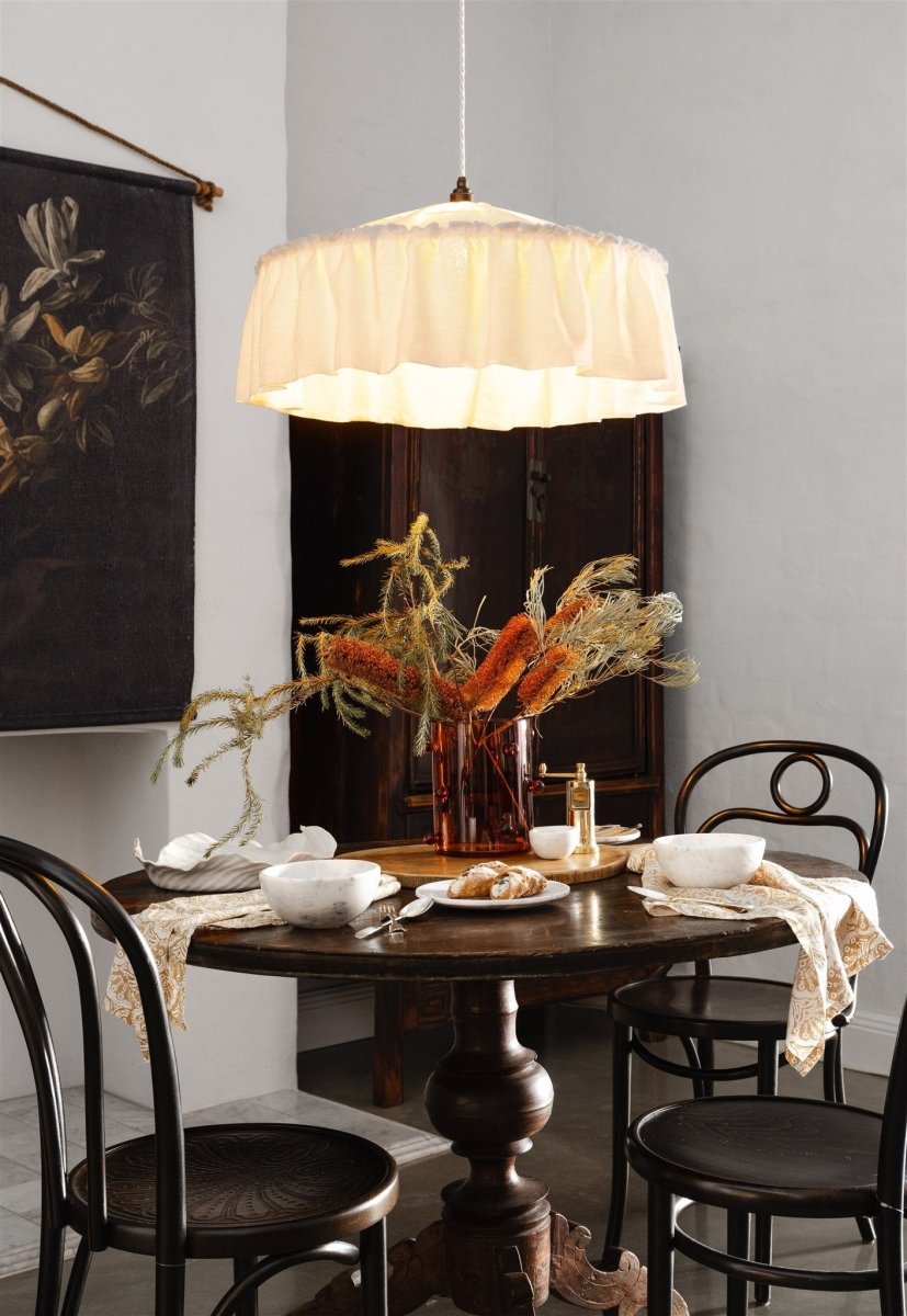 Vaucluse ruffle linen pendant light shade ivory 60CM - 1M DIA - Ramble Interiors