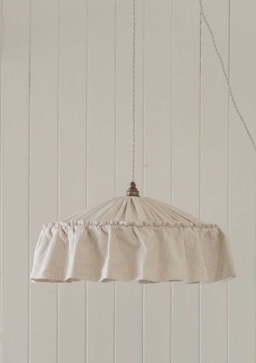 Provence beige pinstripe ruffle pendant light shade - Ramble Interiors