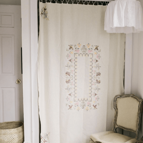 Vintage tablecloth white embroidered pendant light shade - Ramble Interiors