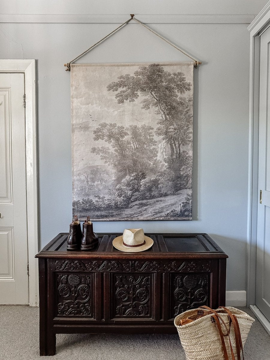 Smokey grey trees linen wall hanging - Ramble Interiors