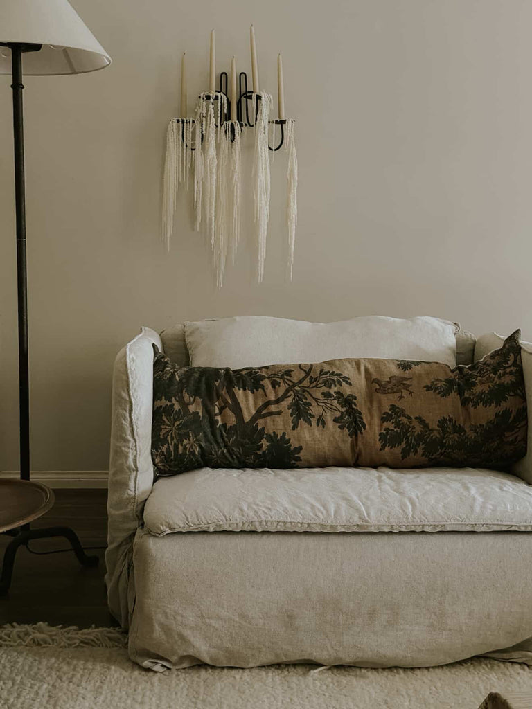 Golden tapestry lumbar cushion - Ramble Interiors