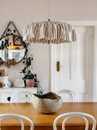 Cotswolds 40cm or 50cm ruffle natural & white striped linen light shade - Ramble Interiors