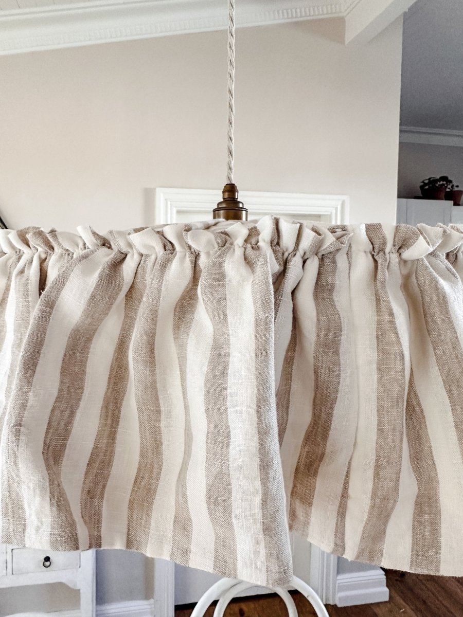 Cotswolds 40cm or 50cm ruffle natural & white striped linen light shade - Ramble Interiors