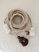 Antique brass / linen light cord set with inline switch - 2 in stock - Ramble Interiors
