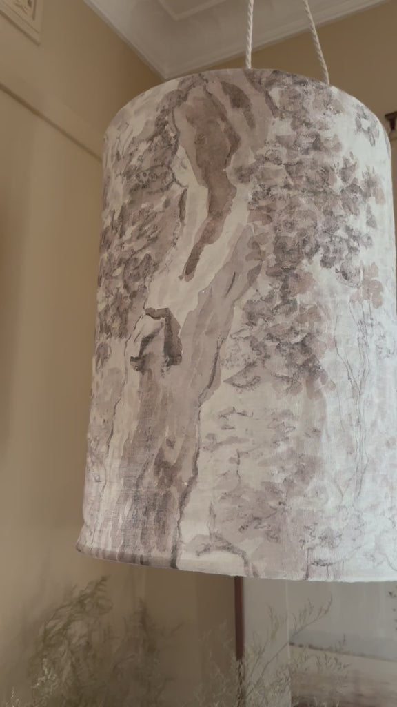 natural linen trees watercolour sketch print on lightshade