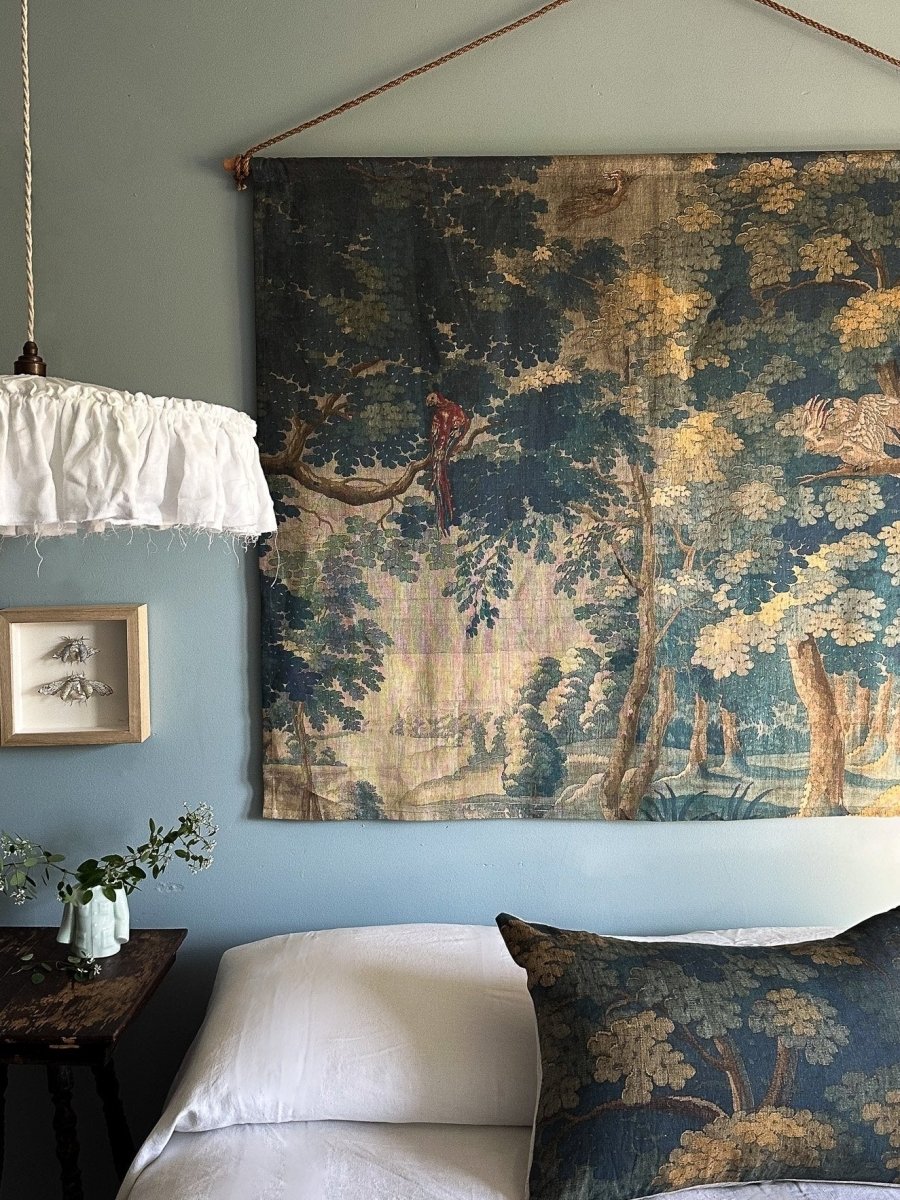 Blue Tapestry Linen Wall Hanging Ramble Interiors Vintage