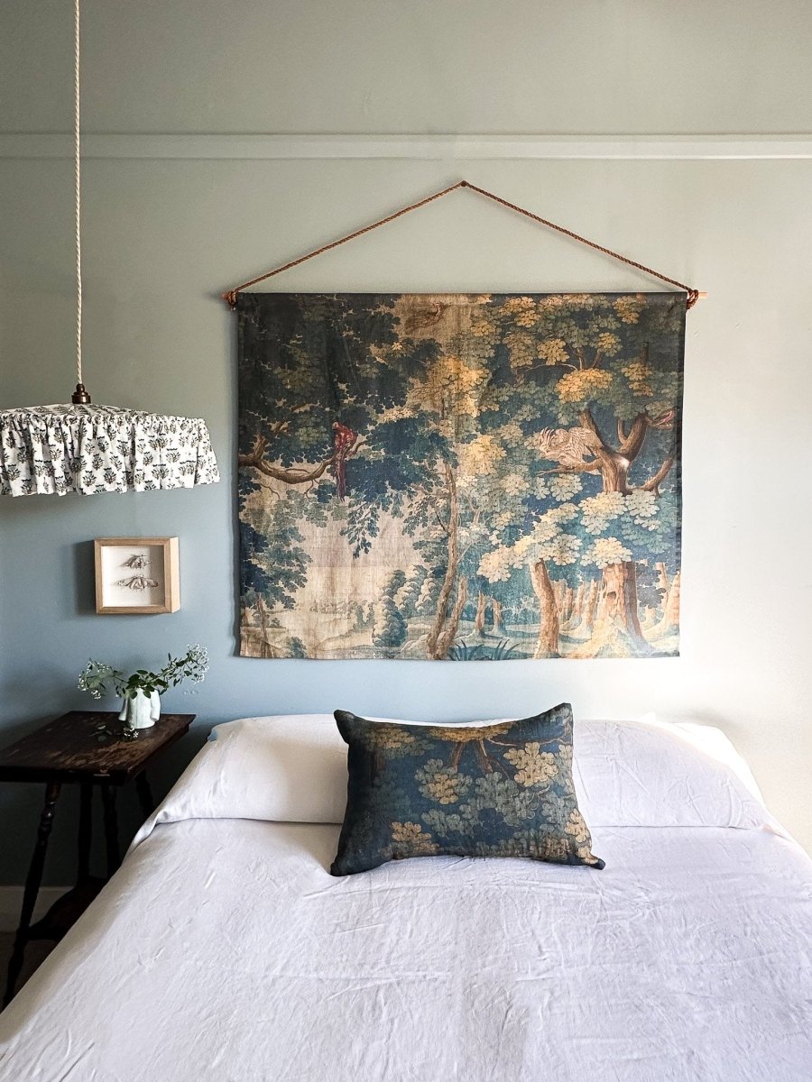 Blue Tapestry Linen Wall Hanging Ramble Interiors Vintage